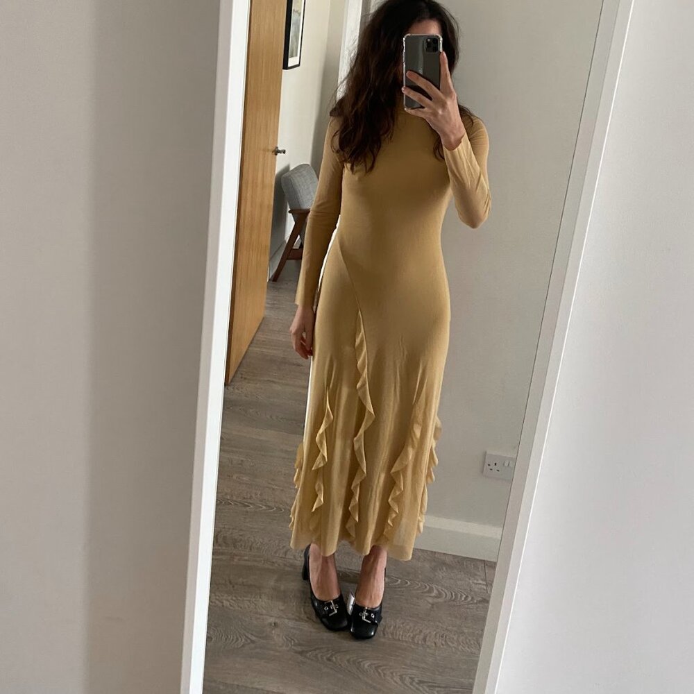 Zara High Neck Mesh Ruffled Long Sleeve Dress size M